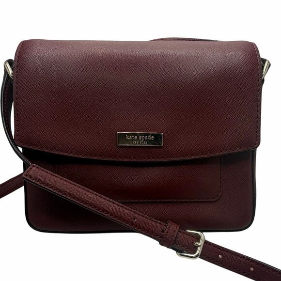 Kate Spade New York Crossbody Bag Burgundy Leather Purse Flap Shoulder Bag - Picture 1 of 14